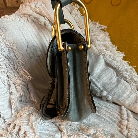 Chloe Hudson Bag Mini Blue Suede Tassel Boho Bohemian Designer Bag - Picture 7 of 15